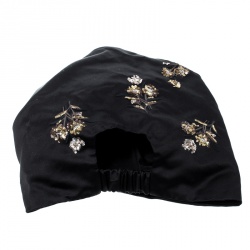 Prada Black Floral Sequin Embroidered Silk Turban