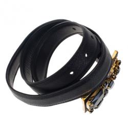 Prada Black Saffiano Studded Buckle Belt 75CM