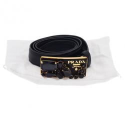 Prada Black Saffiano Studded Buckle Belt 75CM