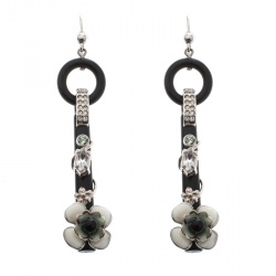Pre Owned Prada Flower Power Black Plexiglas Crystal Floral Bedecked Long Link Earrings