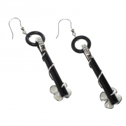 Pre Owned Prada Flower Power Black Plexiglas Crystal Floral Bedecked Long Link Earrings