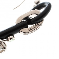 Pre Owned Prada Flower Power Black Plexiglas Crystal Floral Bedecked Long Link Earrings