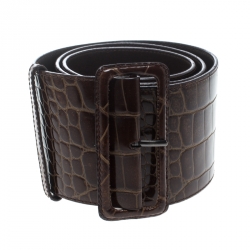 Prada Brown Shine Alligator Wide Belt 85cm