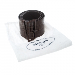 Prada Brown Shine Alligator Wide Belt 85cm