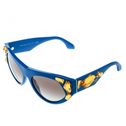 Prada Blue/Grey Gradient SPR 21Q Yellow Crystal Embellished Cat Eye Sunglasses