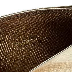 Pre Owned Prada Gold Saffiano Metal Leather Card Holder