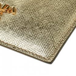 Pre Owned Prada Gold Saffiano Metal Leather Card Holder