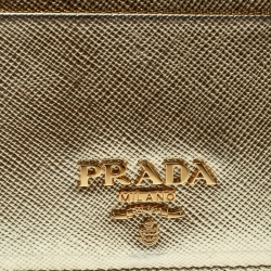 Pre Owned Prada Gold Saffiano Metal Leather Card Holder
