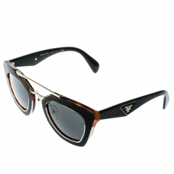 Pre Owned Prada Dark Brown/ Grey Leather Accent SPR14S Geometric Sunglasses