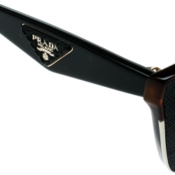 Pre Owned Prada Dark Brown/ Grey Leather Accent SPR14S Geometric Sunglasses