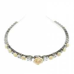Prada Cream Resin Flower & Crystal Silver Tone Head Band 