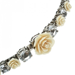 Prada Cream Resin Flower & Crystal Silver Tone Head Band 