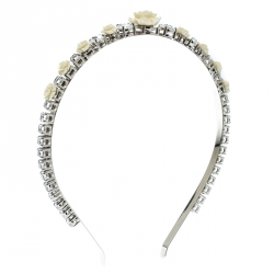 Prada Cream Resin Flower & Crystal Silver Tone Head Band 