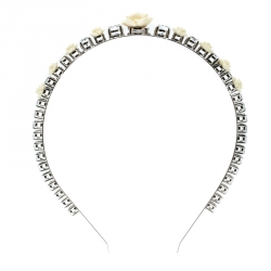 Prada Cream Resin Flower & Crystal Silver Tone Head Band 