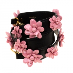 Pre Owned Prada Black Leather Flower Bag Strap