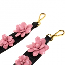 Pre Owned Prada Black Leather Flower Bag Strap