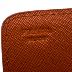 Pre Owned Prada Orange Saffiano Leather Cardholder Wallet