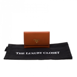 Pre Owned Prada Orange Saffiano Leather Cardholder Wallet