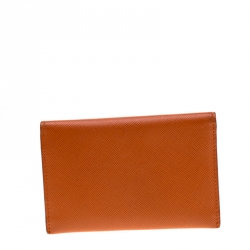Pre Owned Prada Orange Saffiano Leather Cardholder Wallet