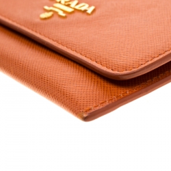 Pre Owned Prada Orange Saffiano Leather Cardholder Wallet