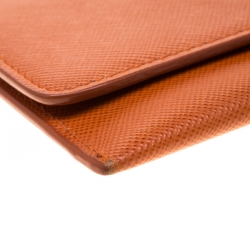 Pre Owned Prada Orange Saffiano Leather Cardholder Wallet