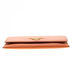 Pre Owned Prada Orange Saffiano Leather Cardholder Wallet