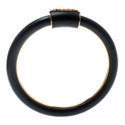Pre Owned Prada Black Saffiano Leather Cuff Bracelet