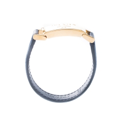 Pre Owned Prada Navy Blue Leather Gold Tone Bracelet