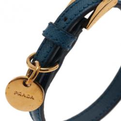 مملوكة مسبقًا Prada Saffiano Blue Leather Bracelet 19.5CM