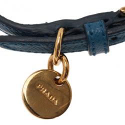 مملوكة مسبقًا Prada Saffiano Blue Leather Bracelet 19.5CM