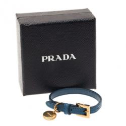 مملوكة مسبقًا Prada Saffiano Blue Leather Bracelet 19.5CM