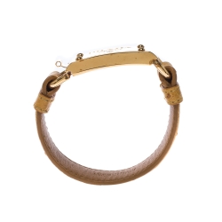 Pre Owned Prada Yellow Ostrich Leather Gold Tone Bracelet 17 cm