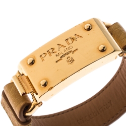 Pre Owned Prada Yellow Ostrich Leather Gold Tone Bracelet 17 cm
