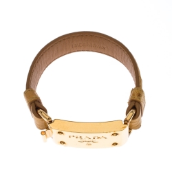 Pre Owned Prada Yellow Ostrich Leather Gold Tone Bracelet 17 cm