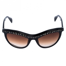 Prada Black/Brown Gradient SPR 04P Crystal Embellished Cateye Sunglasses