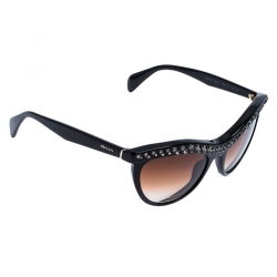 Prada Black/Brown Gradient SPR 04P Crystal Embellished Cateye Sunglasses