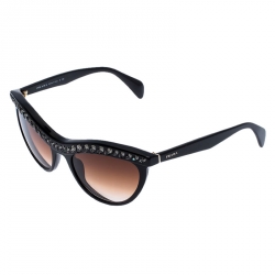 Prada Black/Brown Gradient SPR 04P Crystal Embellished Cateye Sunglasses