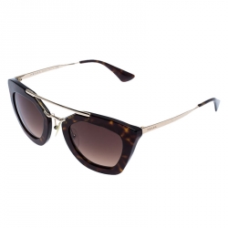 Prada Dark Brown Tortoise SPR 09Q Cateye Sunglasses 