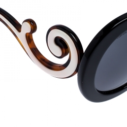 Prada Black/Brown Tortoise SPR 08T Minimal Baroque Oval Sunglasses