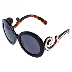 Prada Black/Brown Tortoise SPR 08T Minimal Baroque Oval Sunglasses