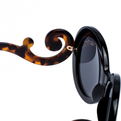 Prada Black/Brown Tortoise SPR 08T Minimal Baroque Oval Sunglasses