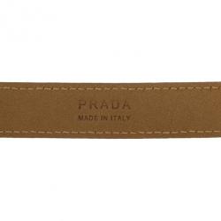 مملوكة مسبقًا Prada Tan Leather Logo Plaque Belt 80 CM