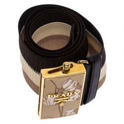 مملوكة مسبقًا Prada Tricolor Elastic Fabric Logo Plague Belt 70CM