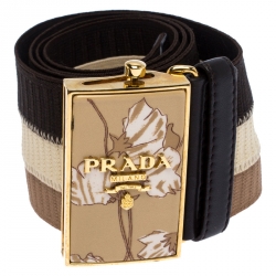 مملوكة مسبقًا Prada Tricolor Elastic Fabric Logo Plague Belt 70CM