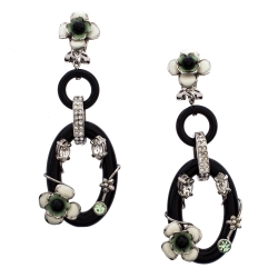 Pre Owned Prada Flower Power Black Plexiglass Crystal Floral Bedecked Link Long Earrings