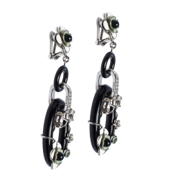 Pre Owned Prada Flower Power Black Plexiglass Crystal Floral Bedecked Link Long Earrings