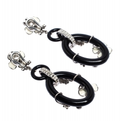 Pre Owned Prada Flower Power Black Plexiglass Crystal Floral Bedecked Link Long Earrings