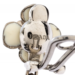 Pre Owned Prada Flower Power Black Plexiglass Crystal Floral Bedecked Link Long Earrings