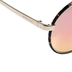 Prada Dark Havana Brown/ Pink Mirrored SPR 51S Round Sunglasses