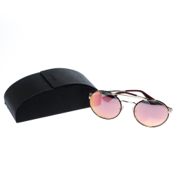 Prada Dark Havana Brown/ Pink Mirrored SPR 51S Round Sunglasses